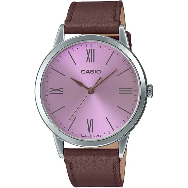 Casio Analog Leather Band Pink Dial Watch for Men - MTP-E600L-5BDF